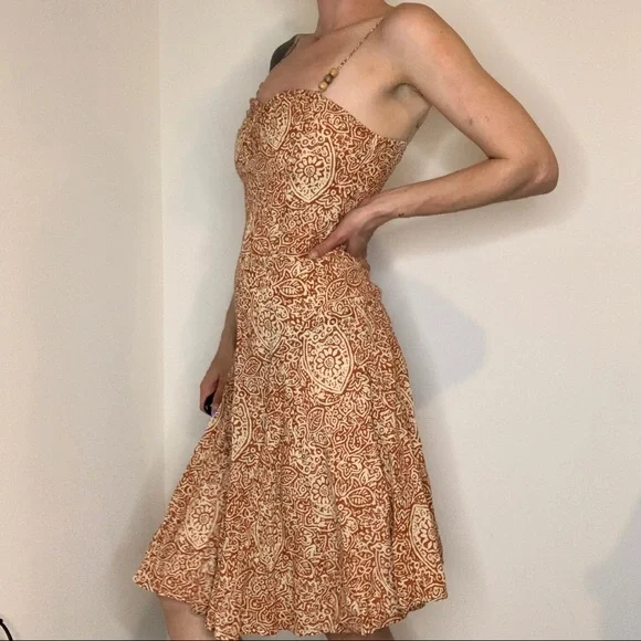 Vintage Midi Orange/Cream Beach Summer Dress, women's size Small - Picture 9 of 12